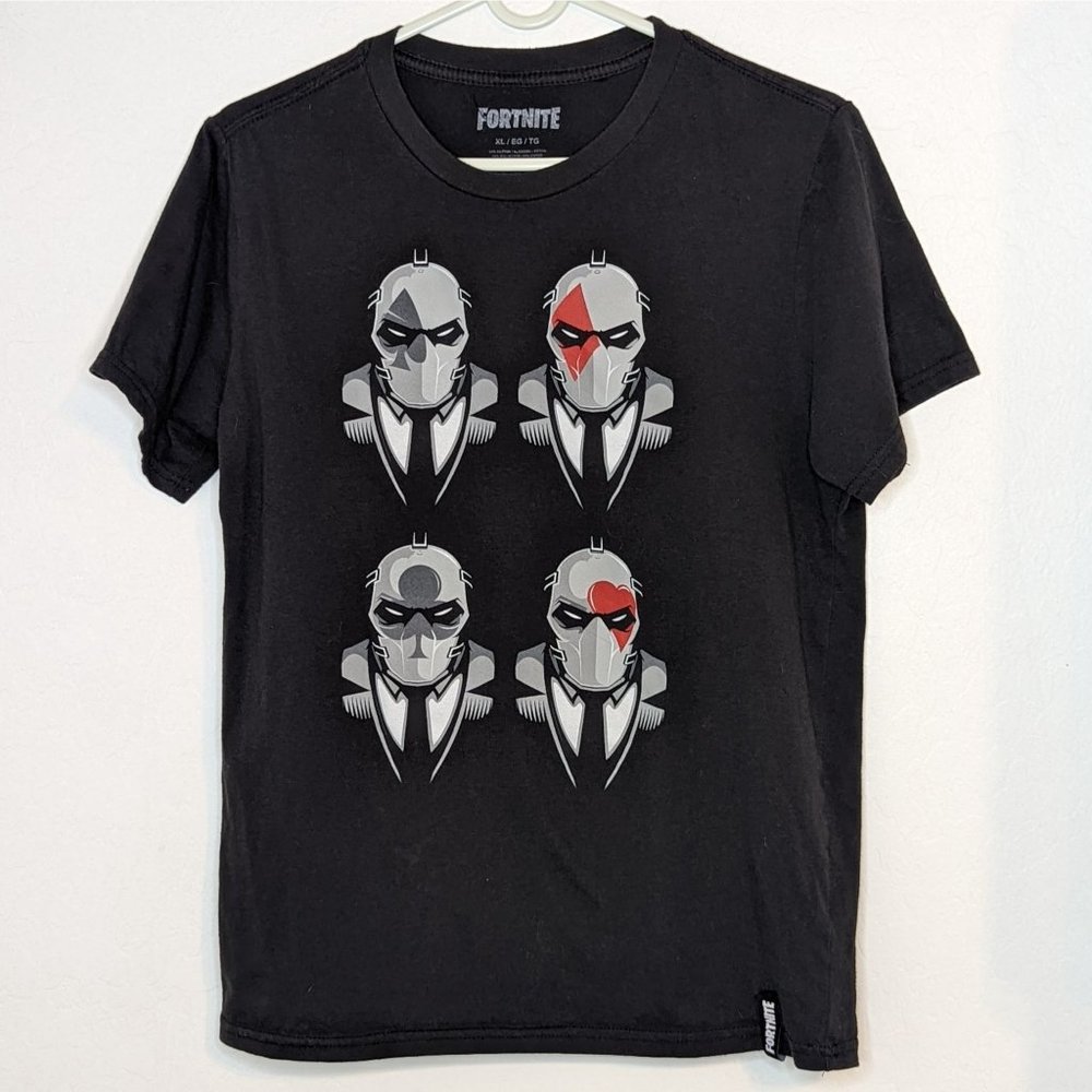 Boys Fornite Shirt XL Black Short Sleeve Four Cards Suits
